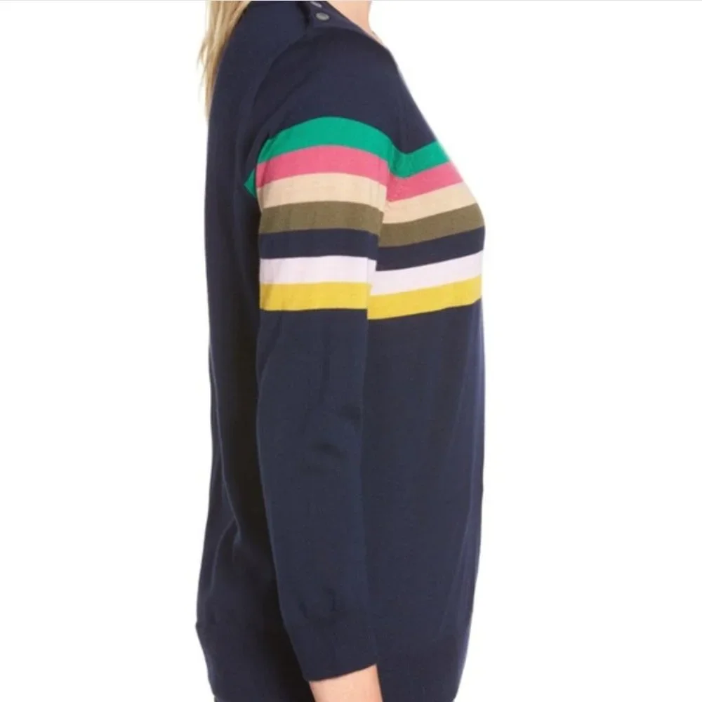 New w/ Defect: J. Crew Tippi Sweater in Multistripe with Buttons in size Small!